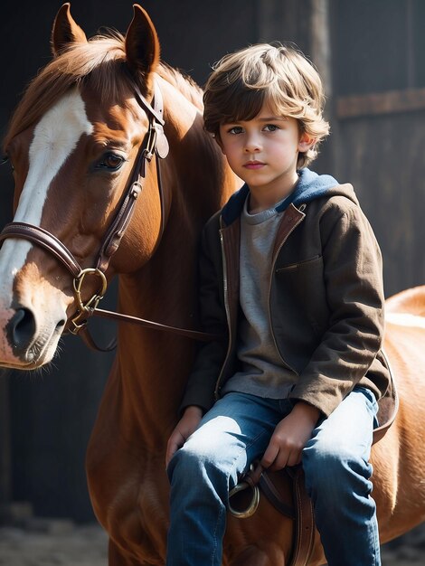 A boy is sitting on a horse