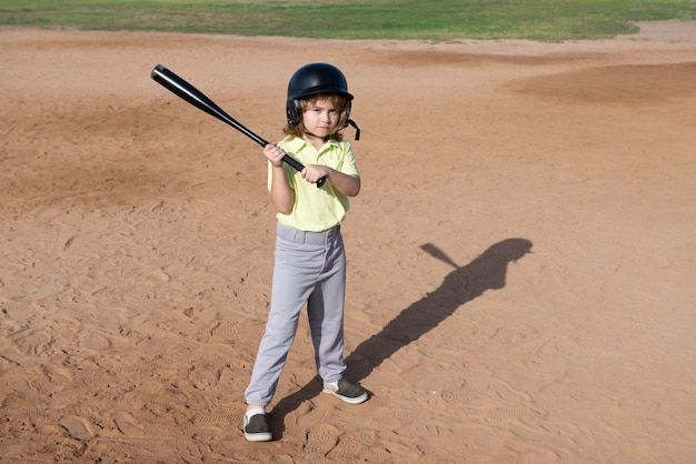 Boy kid posing with a baseball bat portrait of child playing baseball