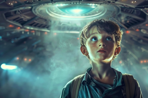 A boy kidnapped by aliens with no memory or identity in a strange spaceship