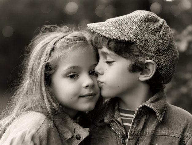 Boy kissing girl on cheek