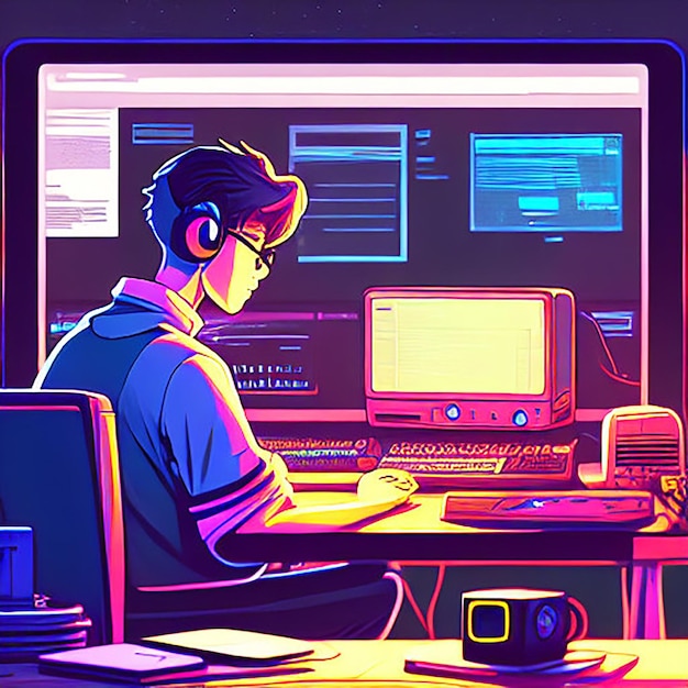 boy laptop illustration