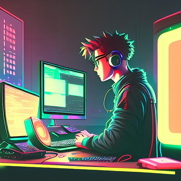 boy laptop illustration