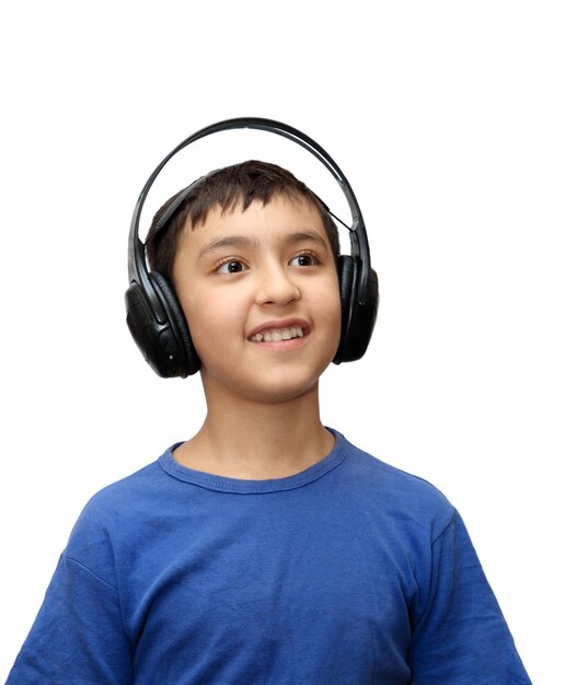 Boy listening music in headphones