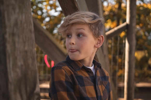 Boy looking away outdoors