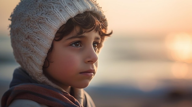 A boy looking out at the sunset