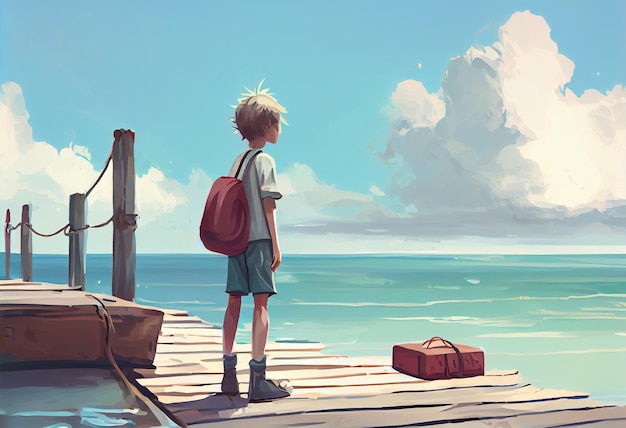 Premium AI Image  Artistic image of Boy anime on the beach