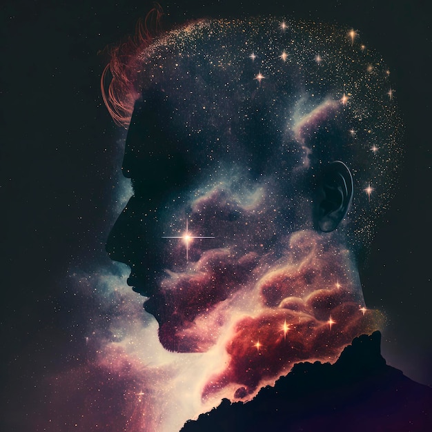 Premium Photo | Boy and a nebula