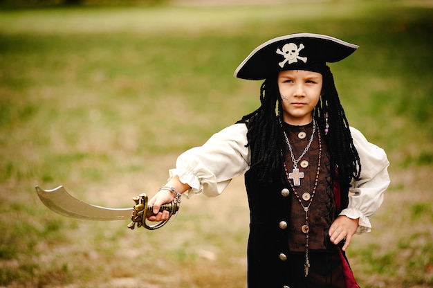 Boy in a pirate costume on Halloween