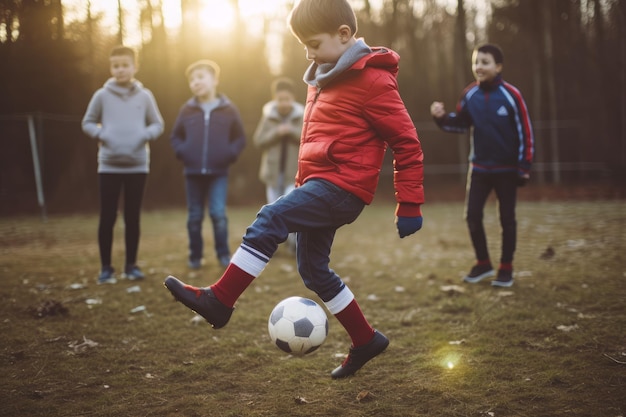 Boy play street soccer Generate Ai