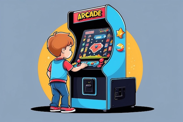 Foto ragazzo che gioca a giochi arcade cartoon vector technology isolata