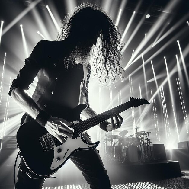 Boy playing guitar in concert