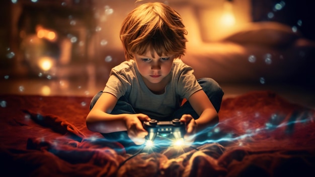 Photo boy playing video game