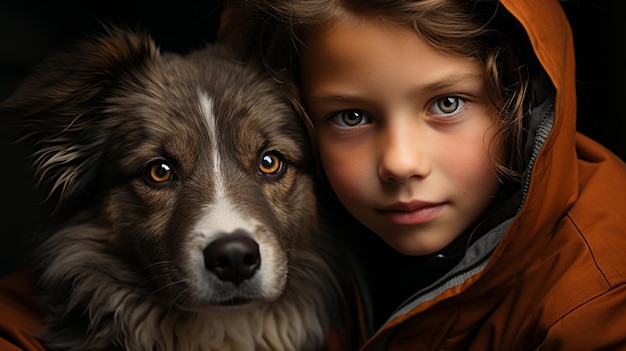 かわいい犬と遊ぶ男の子