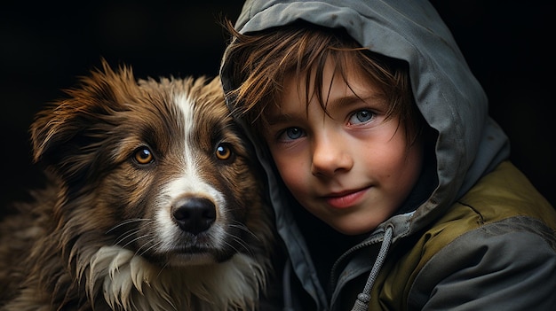 boy playing with his cute dog