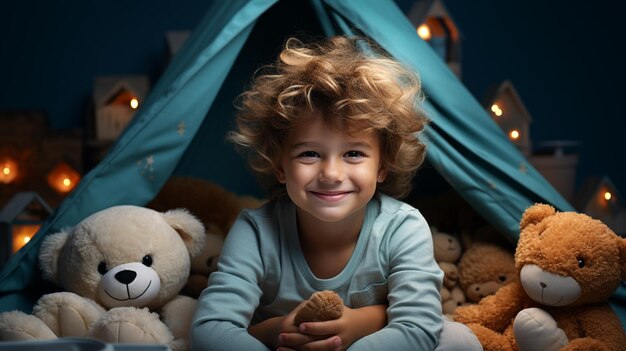 boy playing with teddy bear