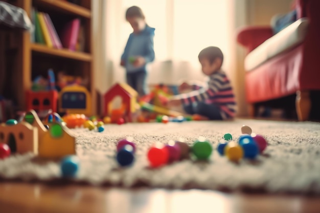 Photo a boy plays with toys on the floor