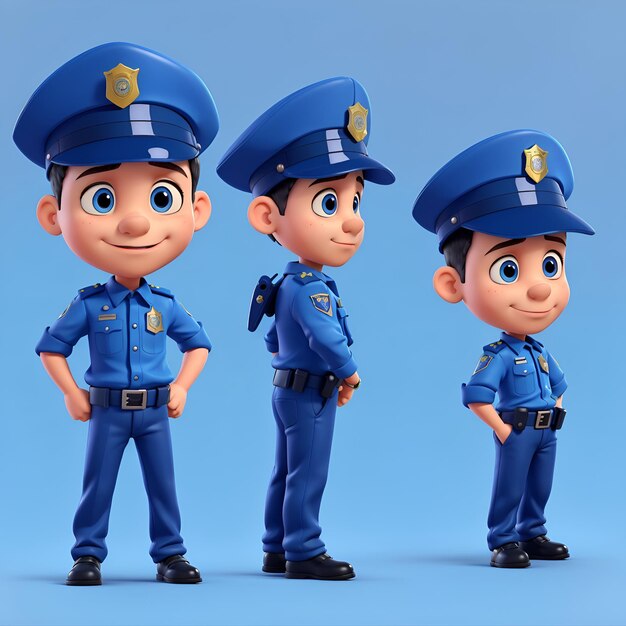 青の背景に少年警官の 3 d 漫画のキャラクター