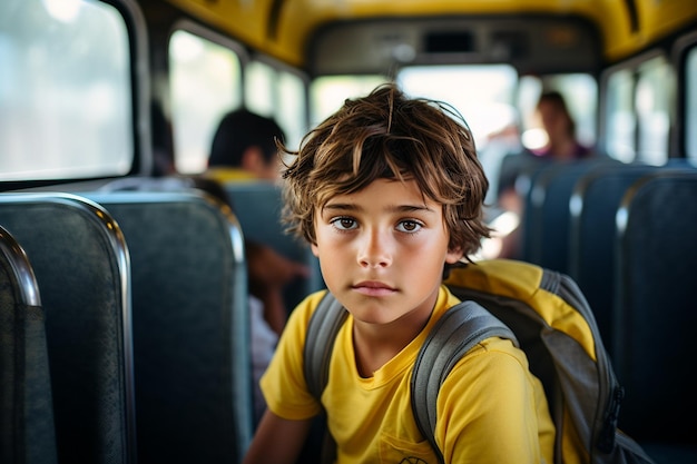 Boy Portrait in a Yellow TShirt and Backpack Generative By Ai