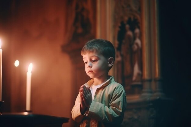 Boy praying church Human trust Generate Ai