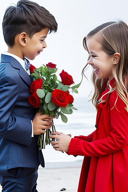 Boy proposed girl by rose bouquet