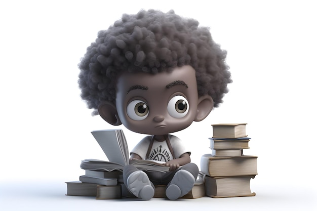 Photo a boy reads a book on white background