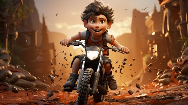 A boy riding motocross bike cartoon character