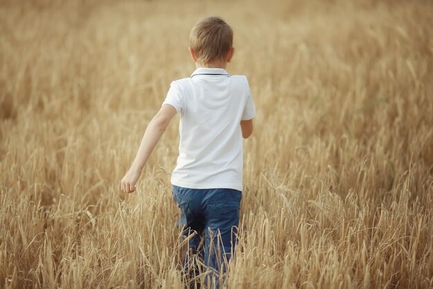 мальчик бежит по пшеничному полю