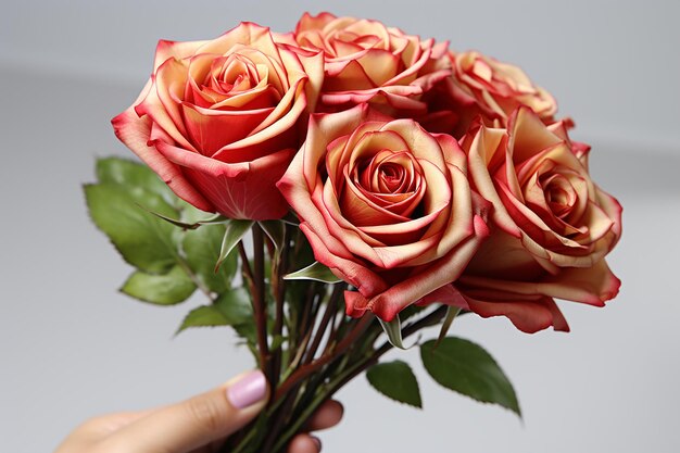 Foto la mano di un ragazzo che tiene un fiore di rosa rossa