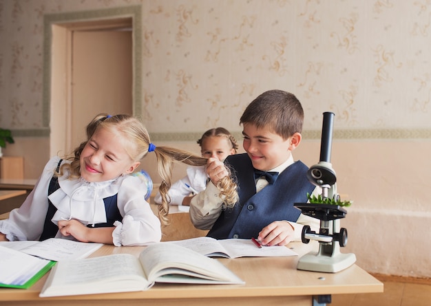 A boy at school pulls girls pigtails girls cry out in discontent