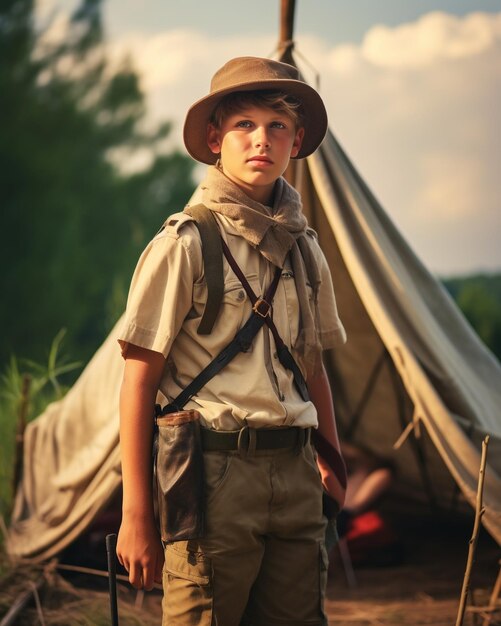 Foto un campo estivo dei boy scout sullo sfondo