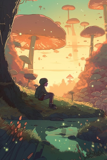 mushroom in a forest, anime fantasy illustration by | Stable Diffusion |  OpenArt