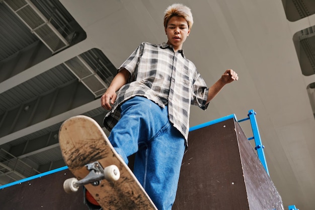 Boy Skateboarding Low Angle