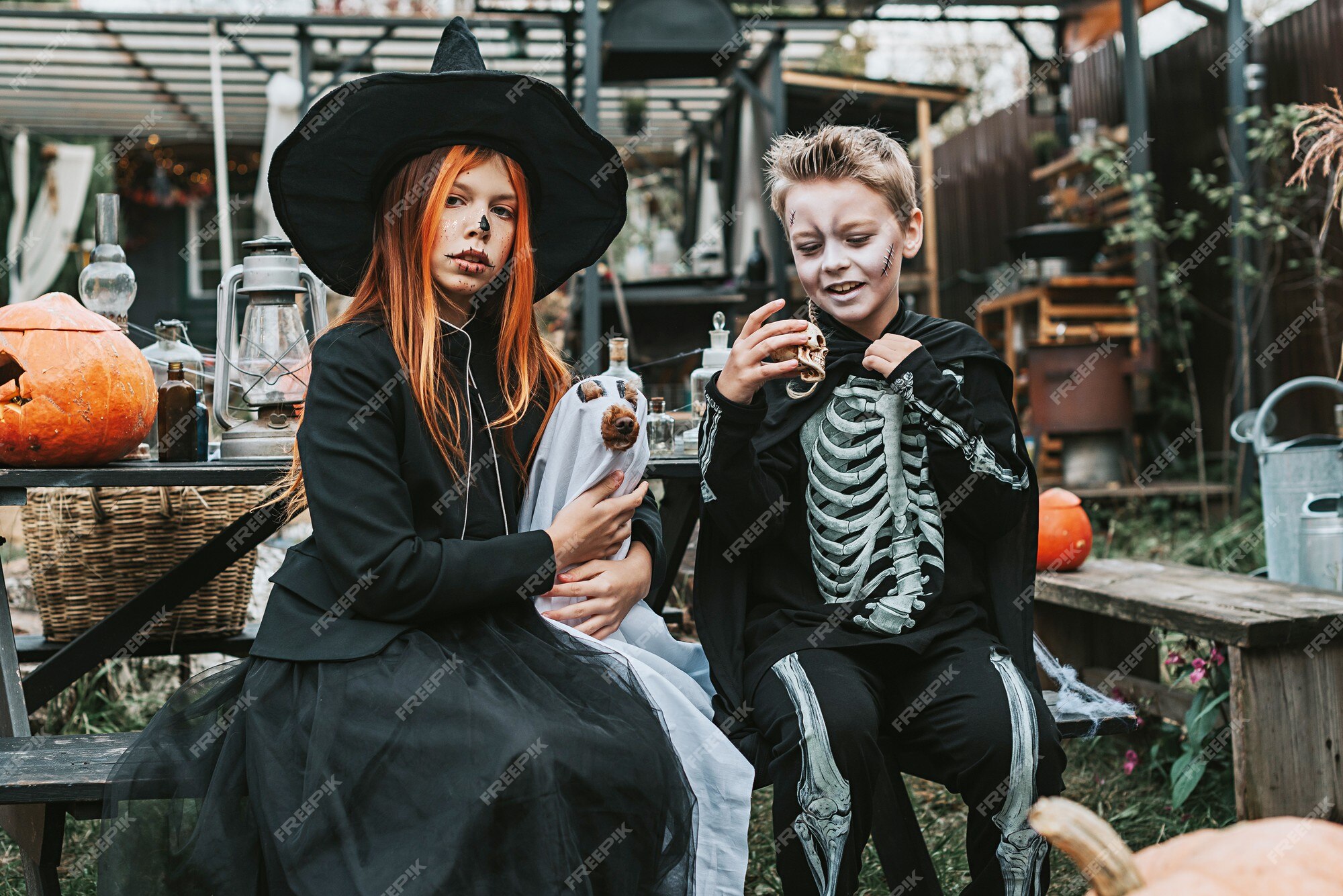 Premium Photo  A boy in a skeleton costume for halloween