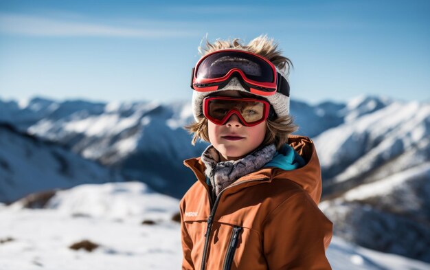 a boy skiing in the mountains with his gear on