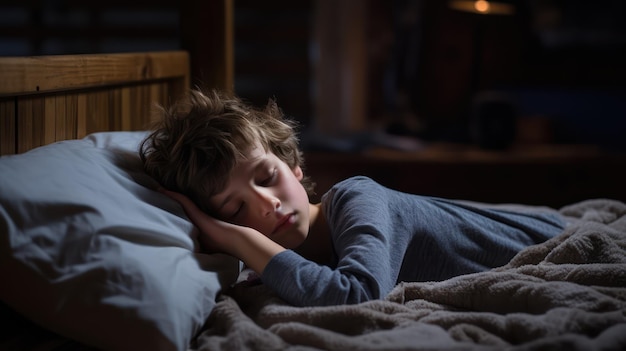 Boy sleeping in the dark room