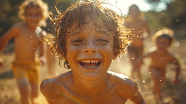 a boy smiles and smiles in the sun