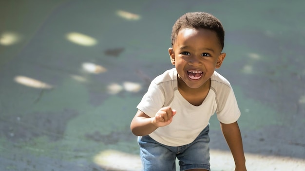 Boy smiling and pointing