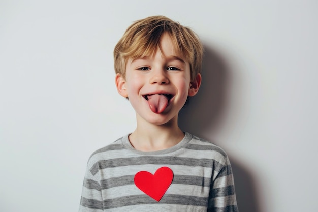 Boy smiling with paper heart on Valentines Day