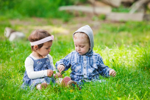 Boy and son on grass