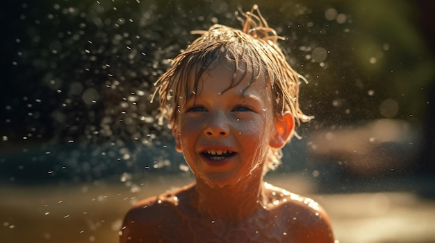 A boy splashes water on his face.