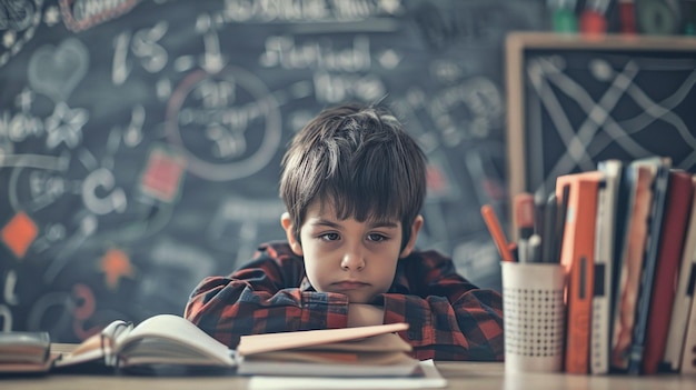 A boy studing in the class UHD wallpaper