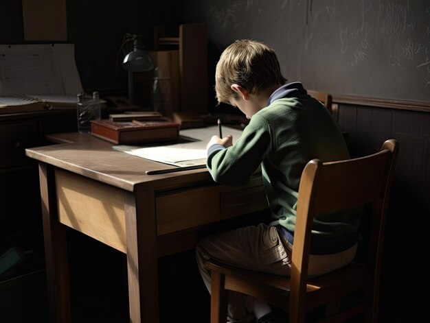 Boy studying inside his bedroom