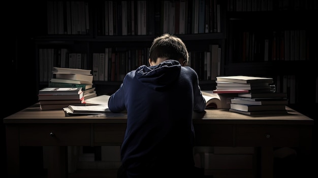 Boy studying inside his bedroom