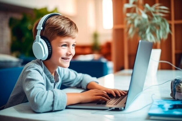 boy studying with the computer