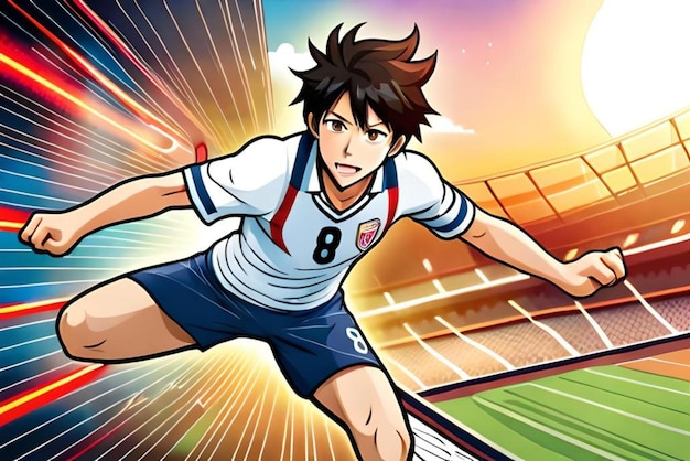 Foto anime di illustrazione di calcio super dettagliato del ragazzo