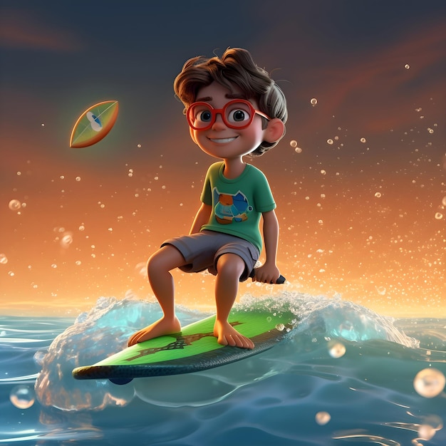 A boy surfing on the water