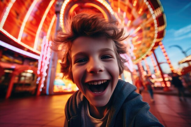 Photo boy in a theme park happy and surprised expression