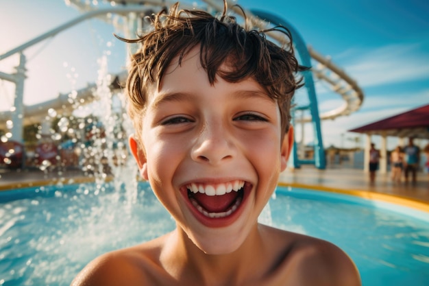 Foto ragazzo in un parco a tema espressione felice e sorpresa