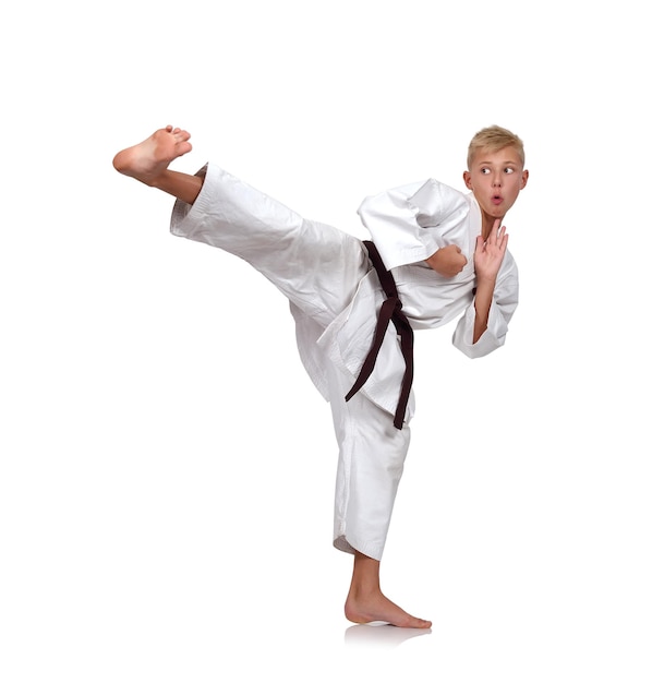 Boy training karate