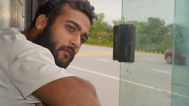 Boy traveling in bus